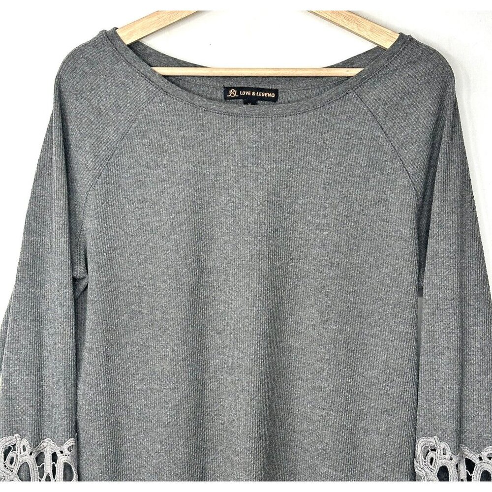 Love & Legend Womens Shirt Long Sleeve Waffle Embroidered Pullover Gray Size X - Picture 3 of 11